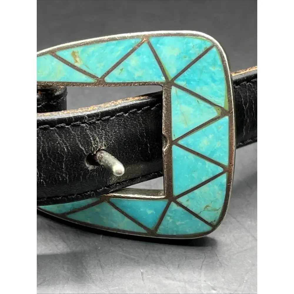 Douglas Magnus Heartline Santa Fe Turquoise Inlay Sterling Silver 925 Buckle 90s